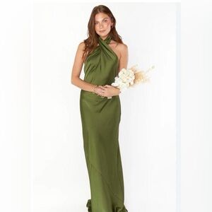 Show Me Your Mumu Jasmine Halter Maxi Dress ~ Rich Olive Luxe Satin